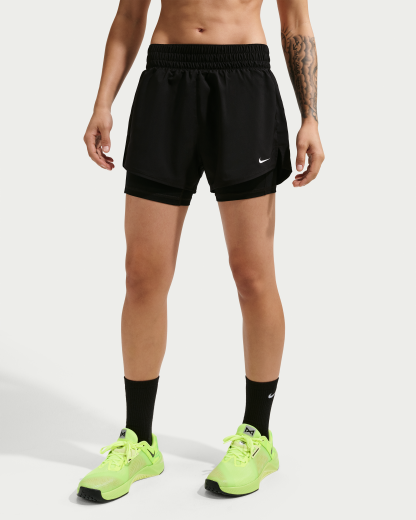 Nike One Women's Dri-FIT High-Waisted 8cm (approx.) 2-in-1 Shorts - Black/White - View 2