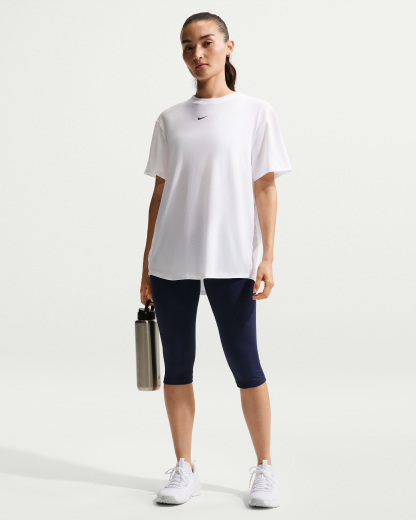 Nike One Relaxed Women's Dri-FIT Short-Sleeve Top - White/Black - View 4
