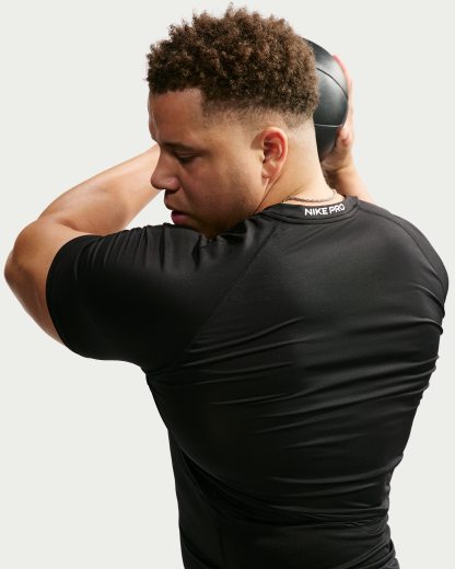 Nike Pro Men's Dri-FIT Tight Short-Sleeve Fitness Top - Black/White - View 7