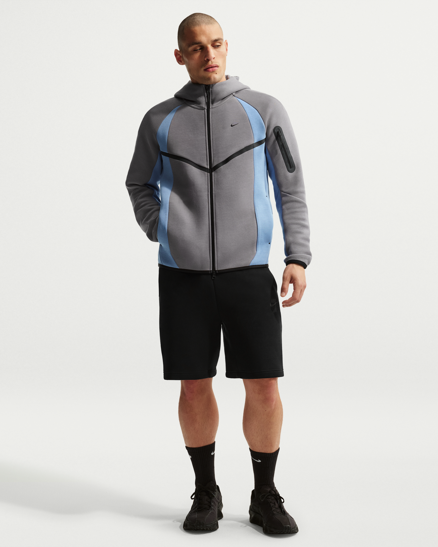 Nike Tech Men's Colour-Block Full-Zip Fleece Windrunner Jacket - Pencil Point/Work Blue/Black - View 4