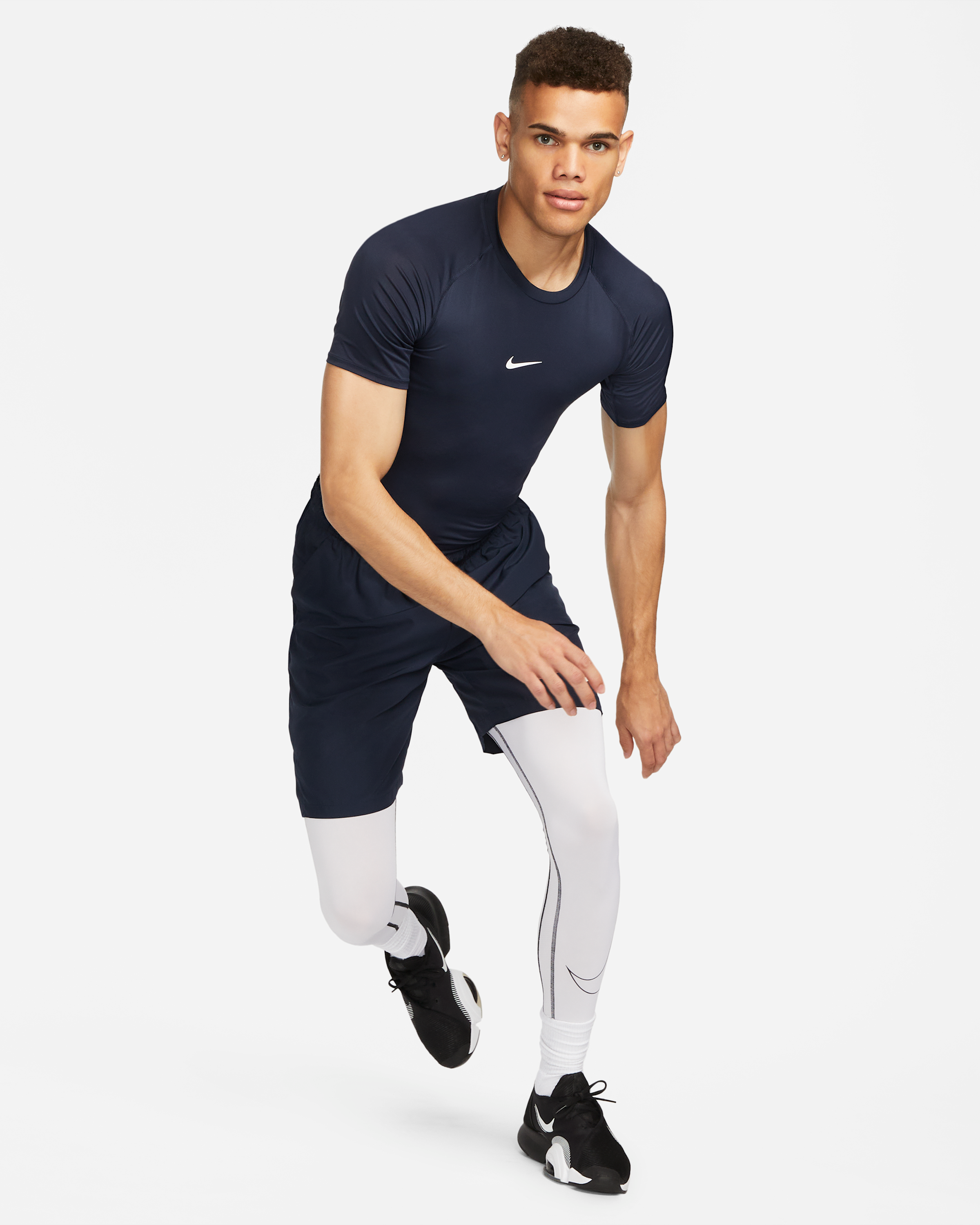 Nike Pro Men's Dri-FIT Tight Short-Sleeve Fitness Top - Obsidian/White - View 5