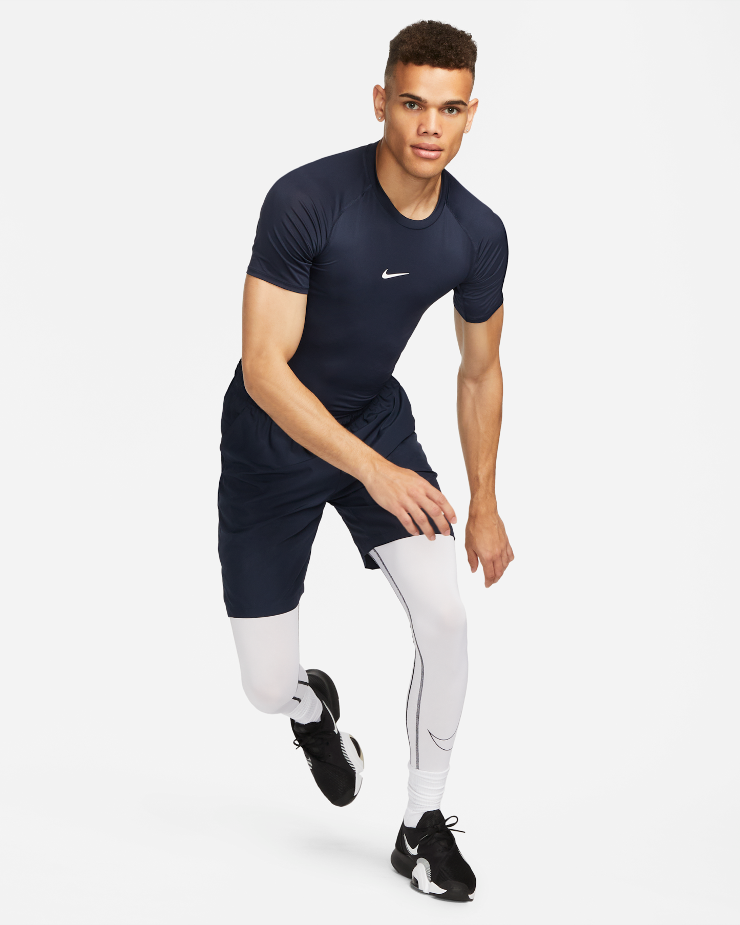 Nike Pro Men's Dri-FIT Tight Short-Sleeve Fitness Top - Obsidian/White - View 5