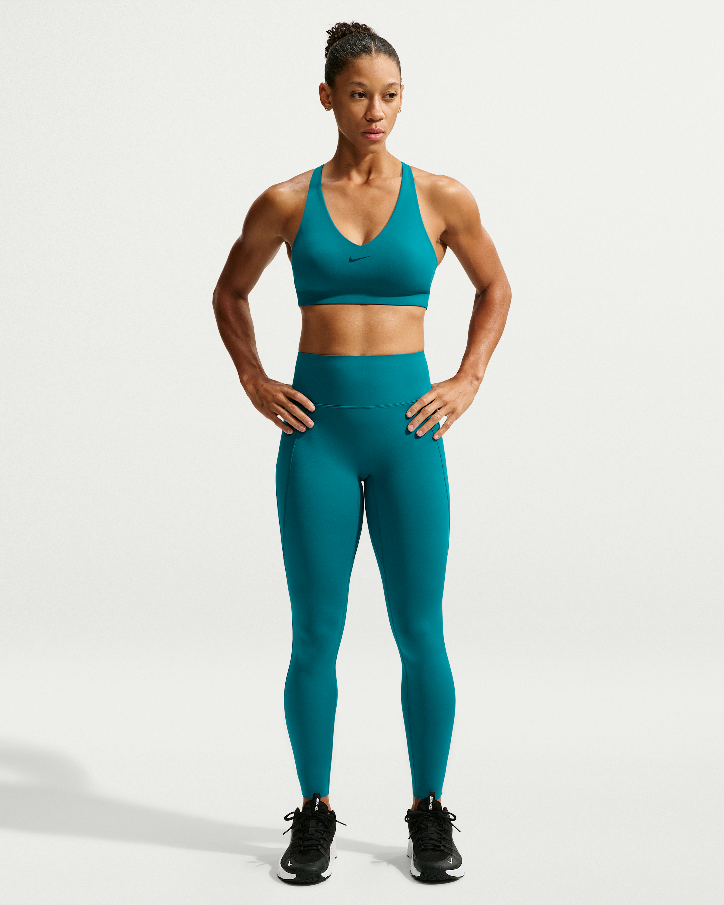 Nike Universa Women's High-Waisted Full-Length Leggings with No Front Seam - Bright Spruce/Bright Spruce/Midnight Turquoise - View 1