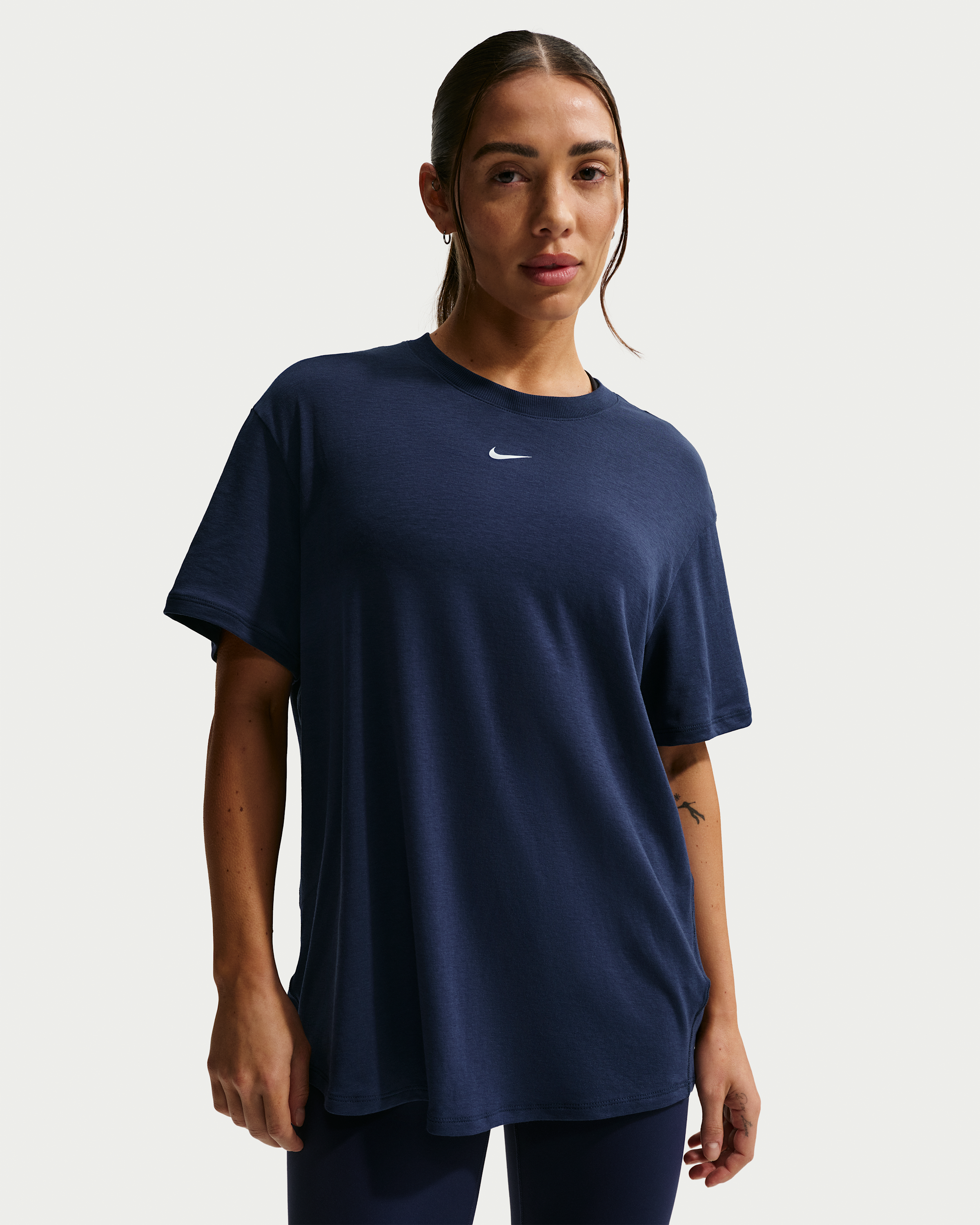 Nike One Relaxed Women's Dri-FIT Short-Sleeve Top - Midnight Navy/White - View 1