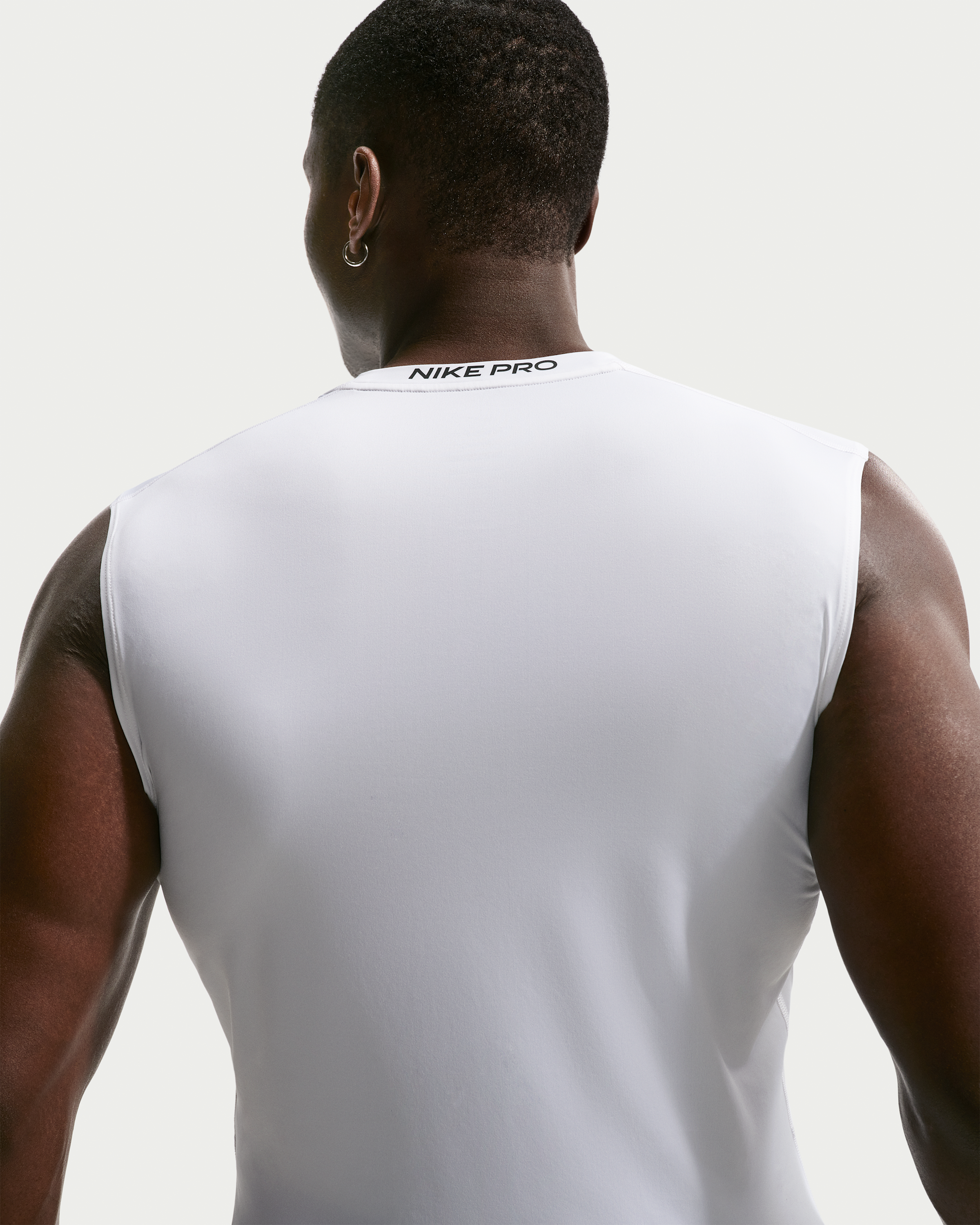 Nike Pro Men's Dri-FIT Tight Sleeveless Fitness Top - White/Black - View 7