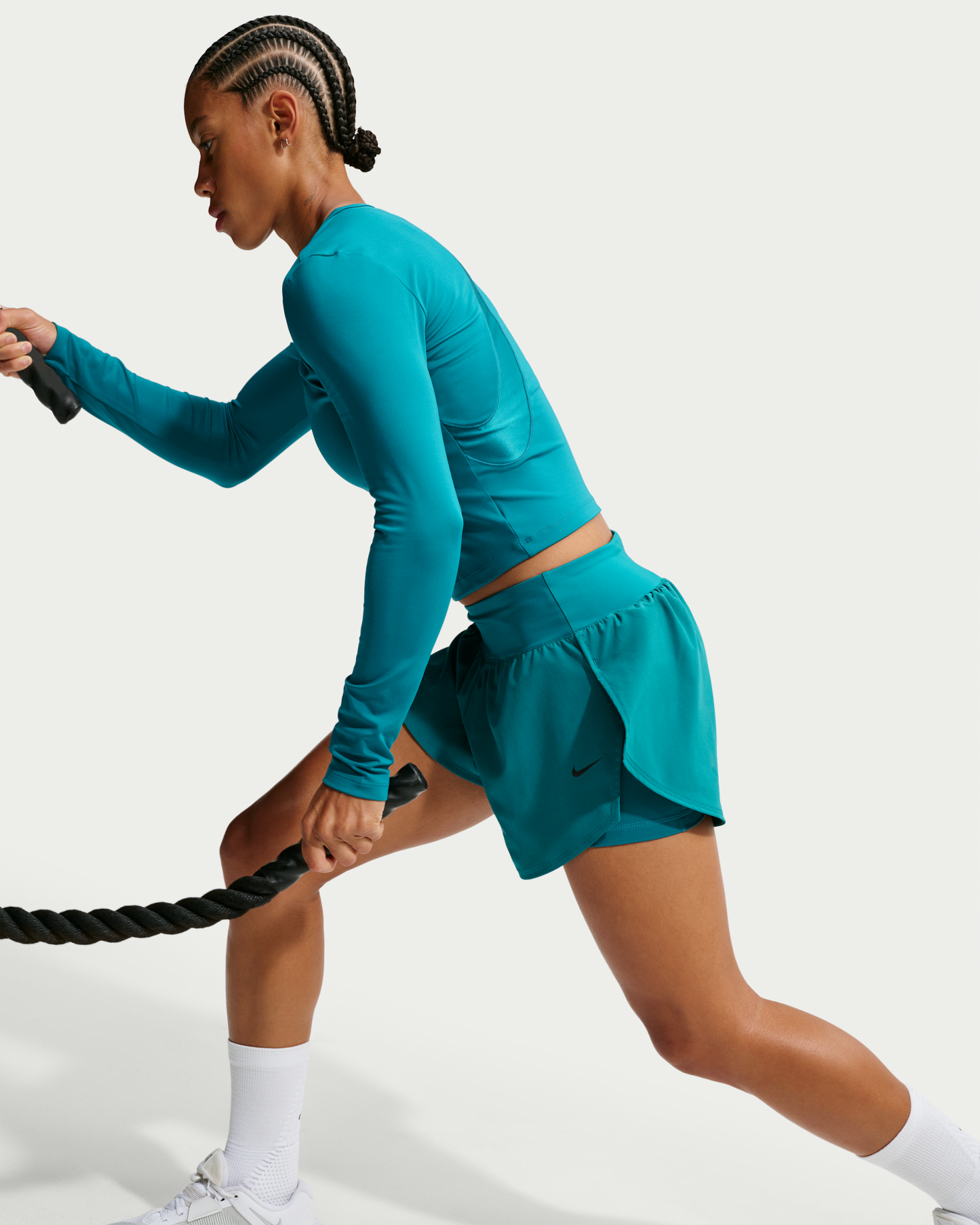 Nike Pro Sculpt Women's Dri-FIT High-Waisted 2-in-1 7.5cm (approx.) Shorts - Bright Spruce/Black - View 4