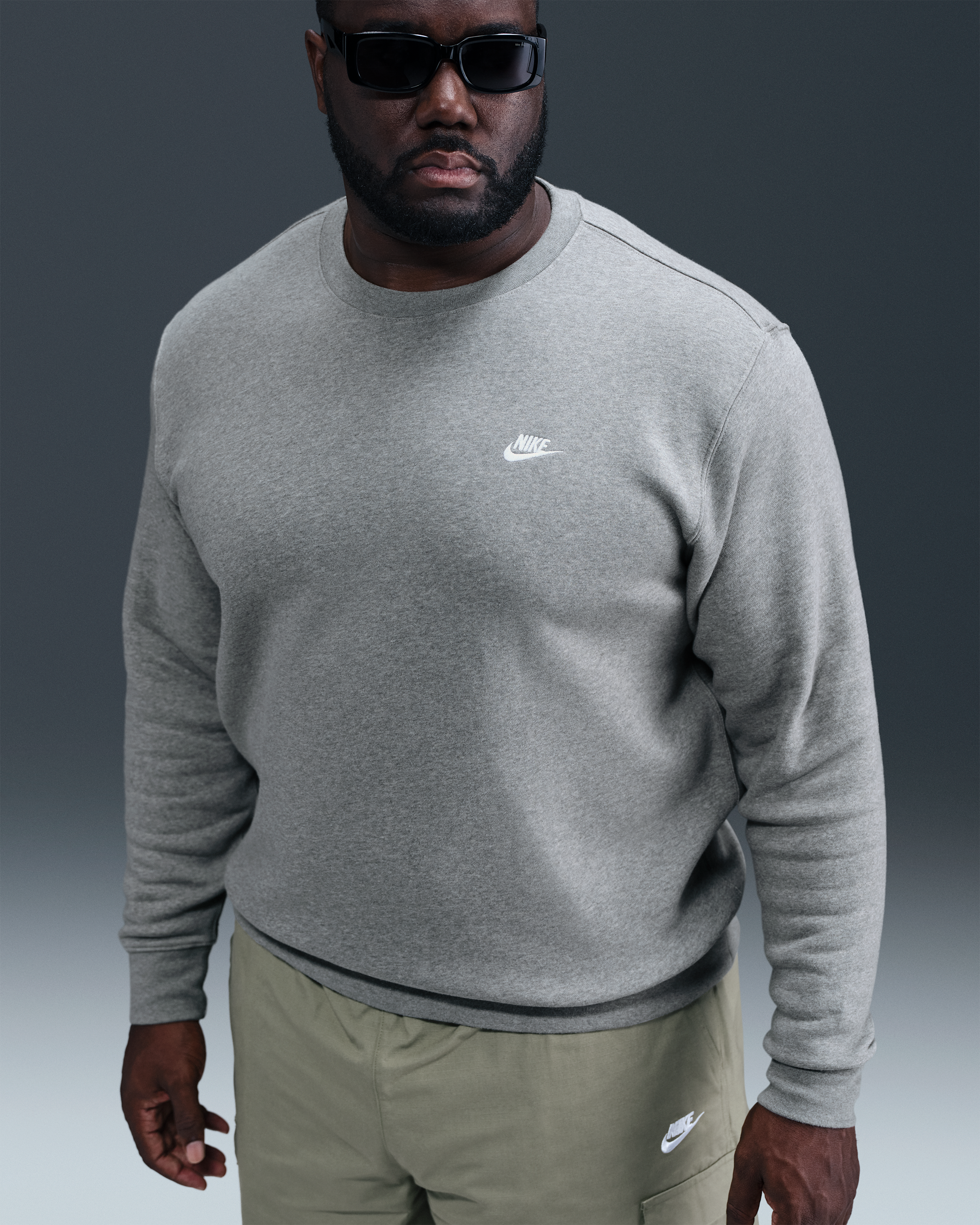 Nike Club Men's Fleece Crew - Dark Grey Heather/White - View 6
