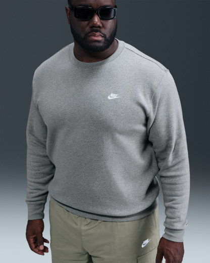 Nike Club Men's Fleece Crew - Dark Grey Heather/White - View 6