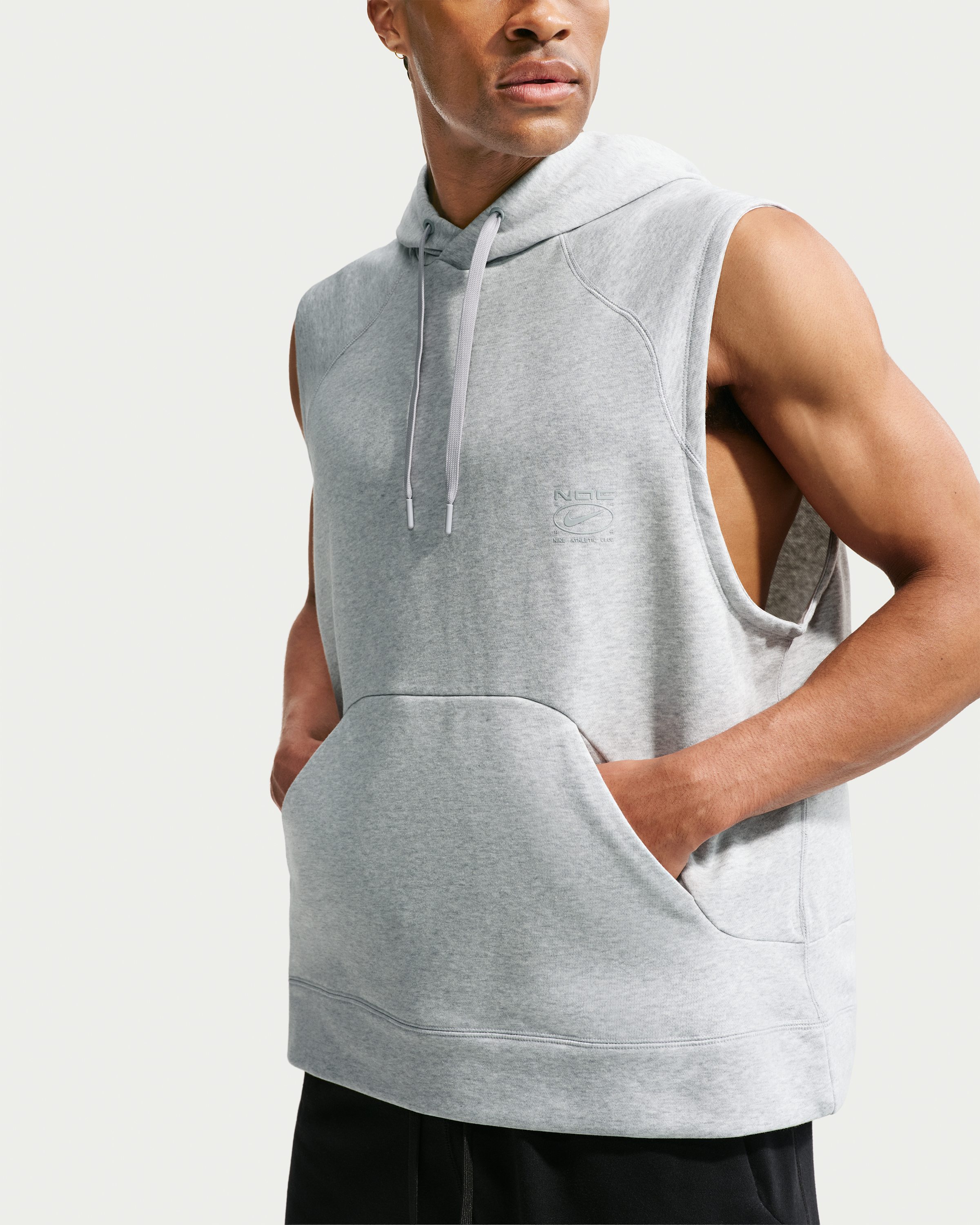 Nike N.A.C. Men's Dri-FIT Fleece Sleeveless Training Hoodie - Light Smoke Grey/Heather/Light Smoke Grey - View 3