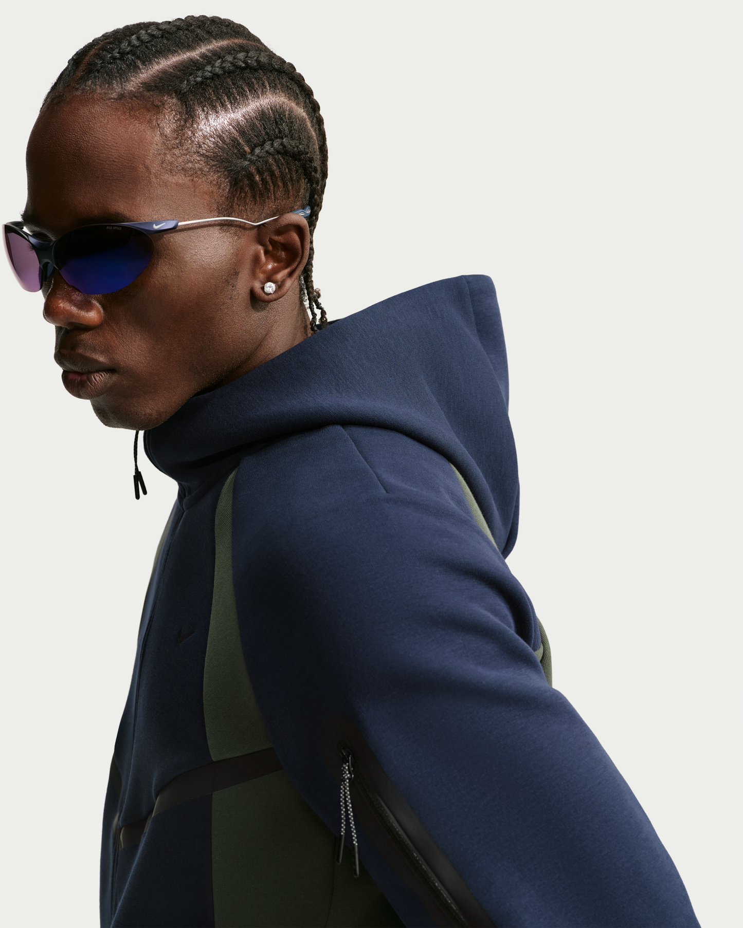 Nike Tech Men's Colour-Block Full-Zip Fleece Windrunner Jacket - Obsidian/Camo Green/Black - View 3