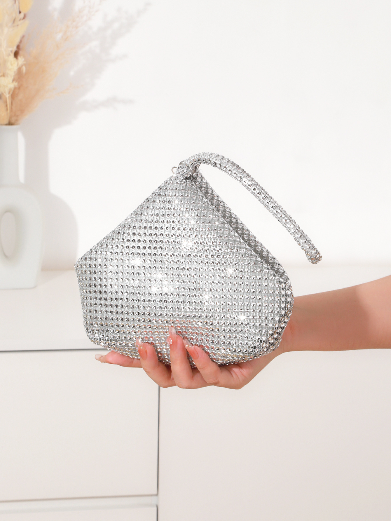Faux Rhinestone Studded Glitter Mine Bag