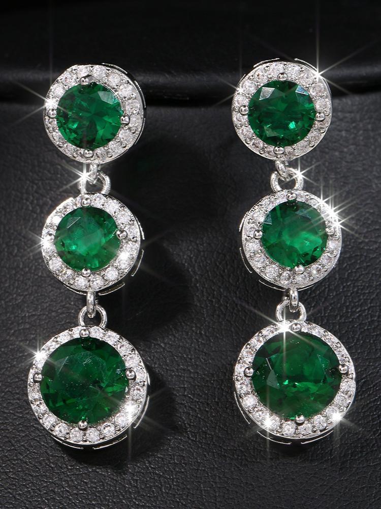 Green Long Zirconia Earrings