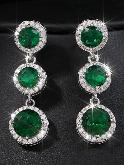 Green Long Zirconia Earrings