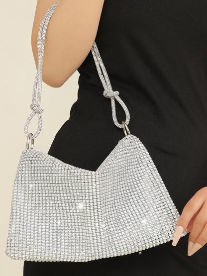 Rhinestone Knotted Underarm Crescent Bag 