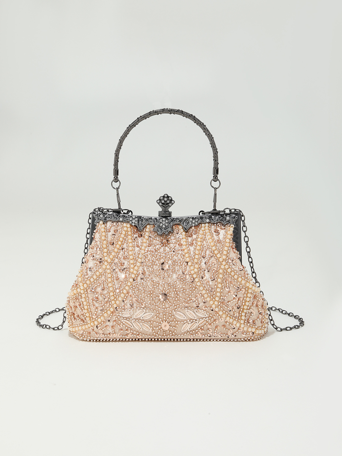 Embroidered Beaded Heart Shaped Evening Bag