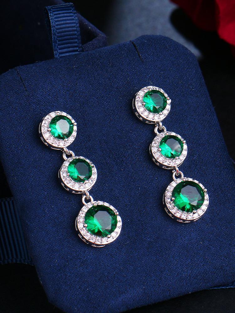 Green Long Zirconia Earrings