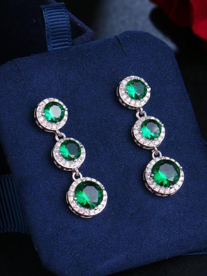 Green Long Zirconia Earrings