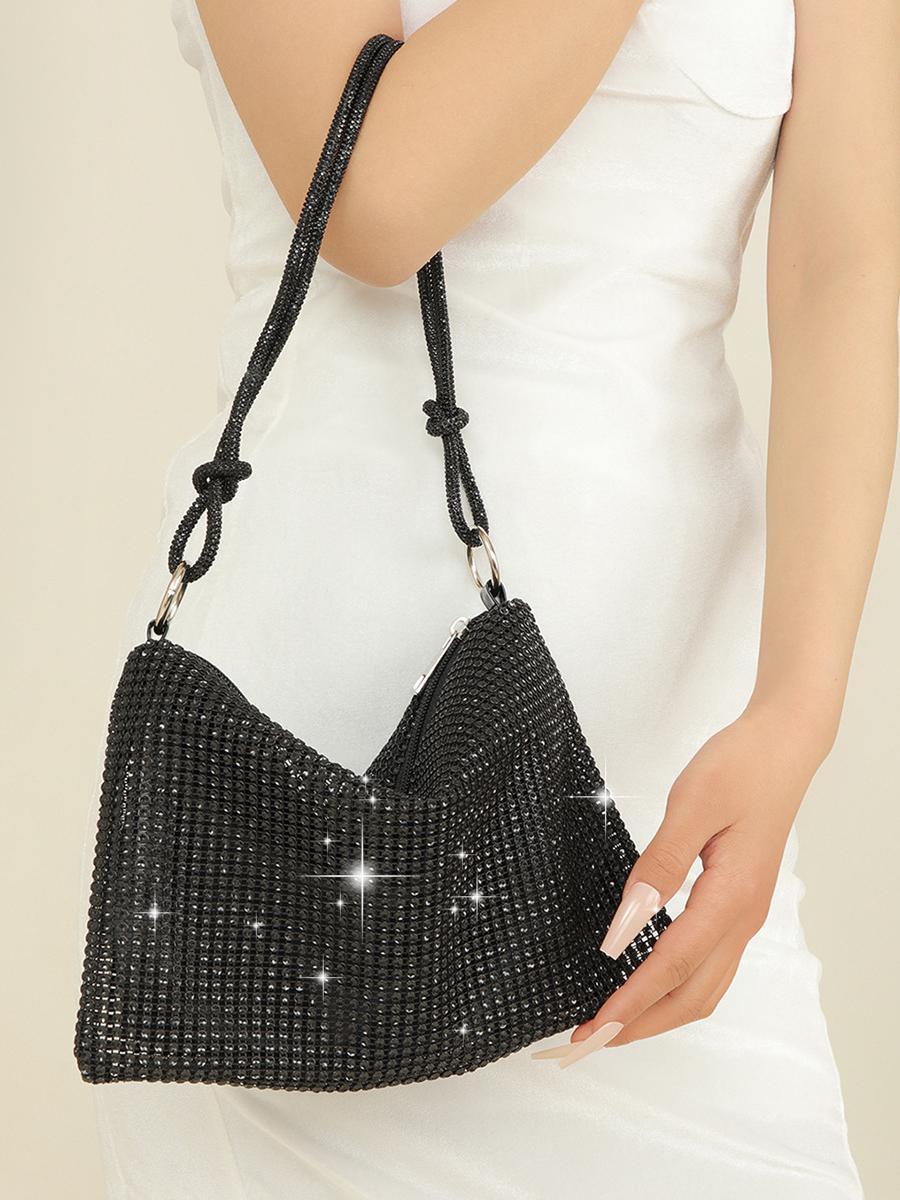 Rhinestone Knotted Underarm Crescent Bag