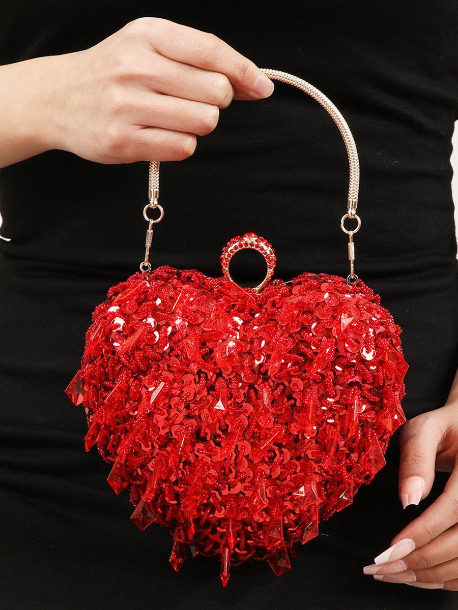 Embroidered Beaded Heart Shaped Evening Bag