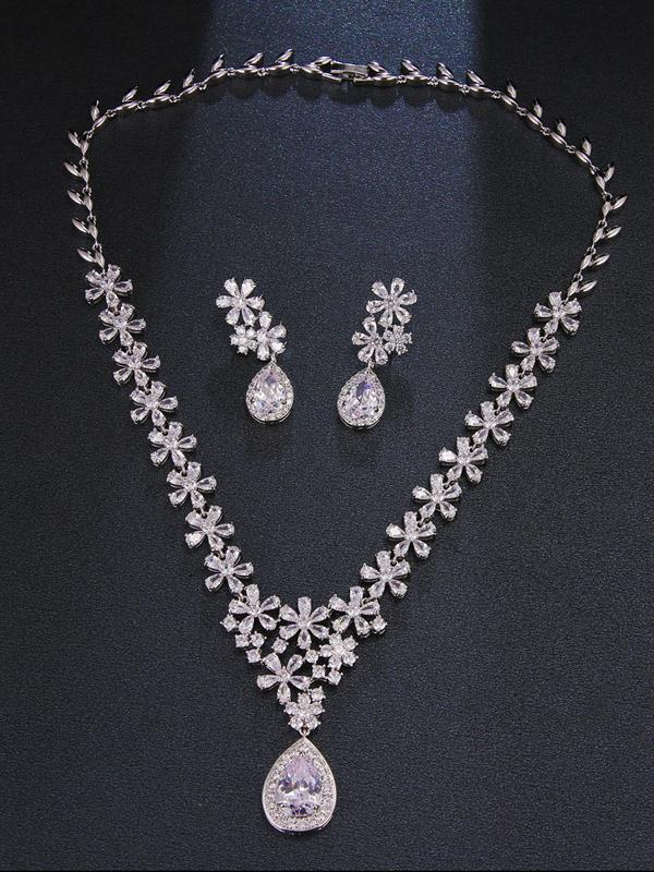 Zirconia Wedding Necklace Earrings Jewelry Accessories