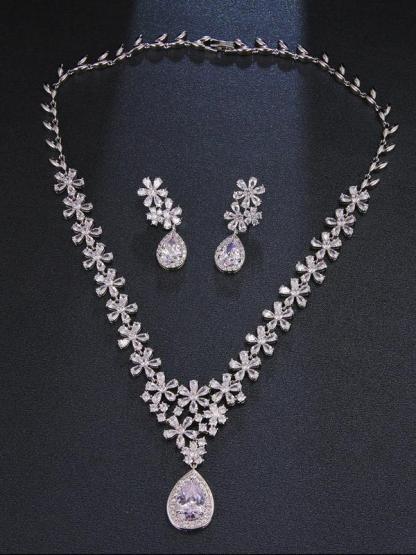 Zirconia Wedding Necklace Earrings Jewelry Accessories