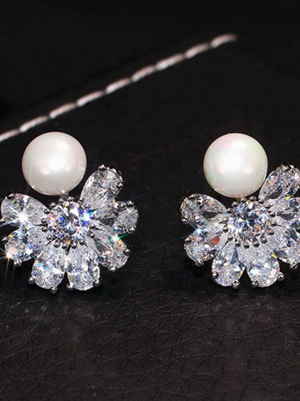 Snowflake Zirconia Imitation Pearl Earrings
