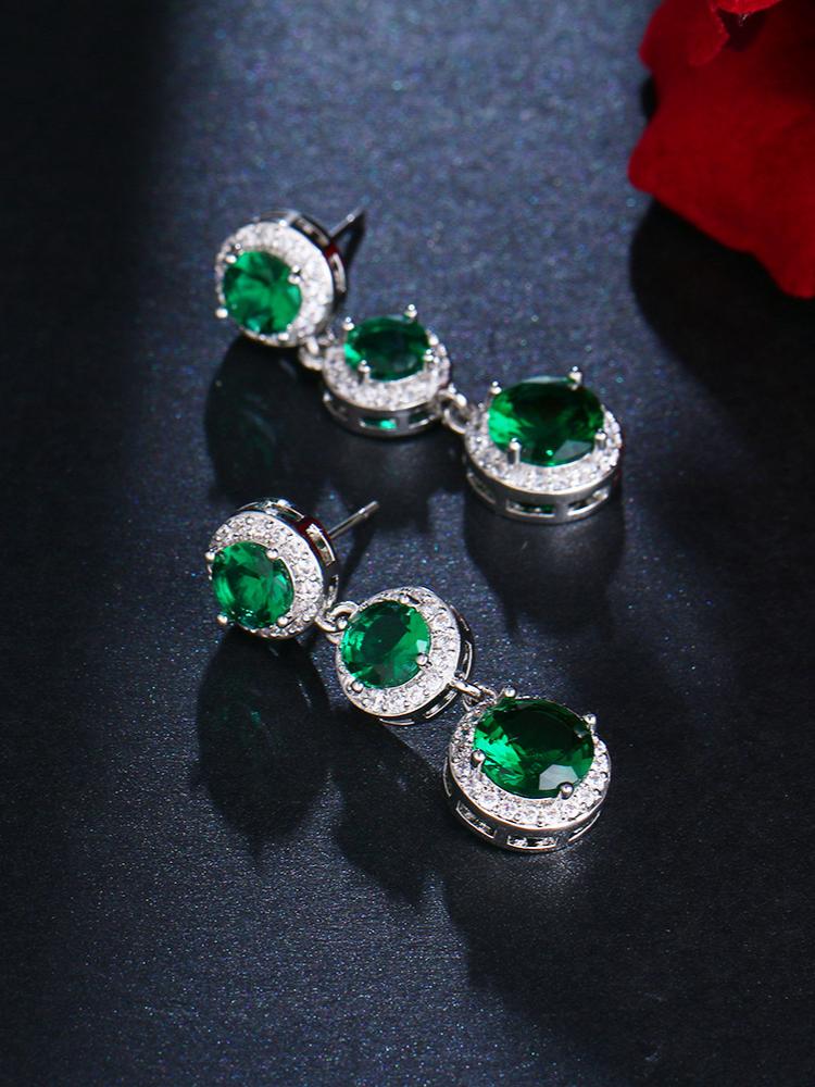 Green Long Zirconia Earrings