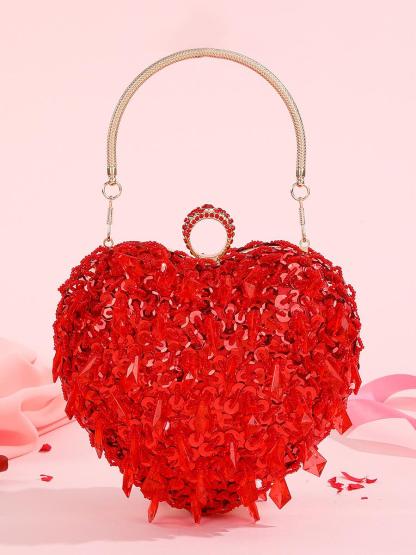 Embroidered Beaded Heart Shaped Evening Bag 