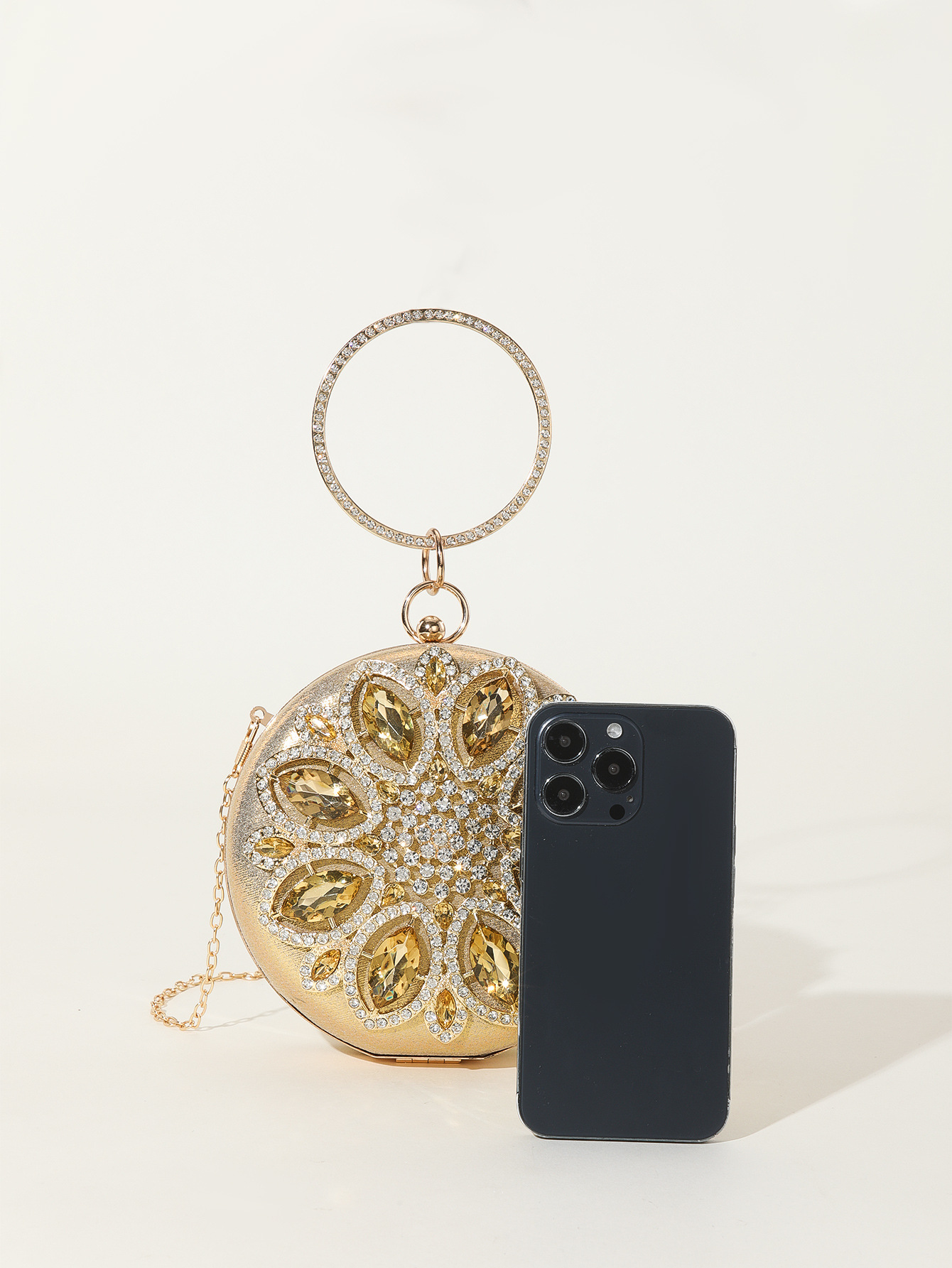 Rhinestone Studded Pancake Tote Bag