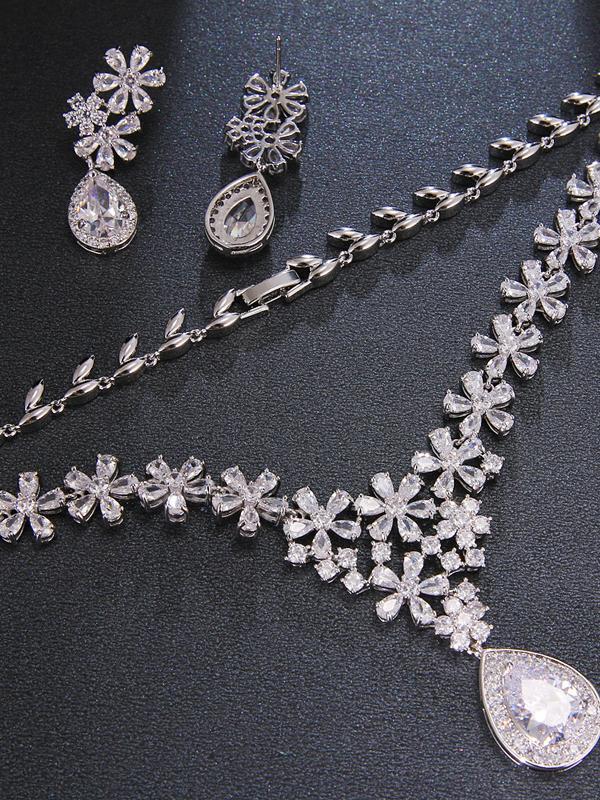 Zirconia Wedding Necklace Earrings Jewelry Accessories