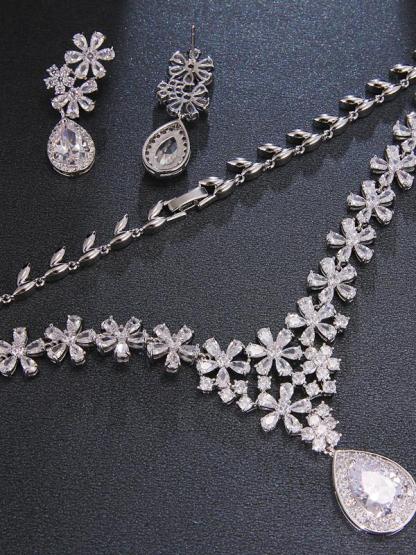 Zirconia Wedding Necklace Earrings Jewelry Accessories