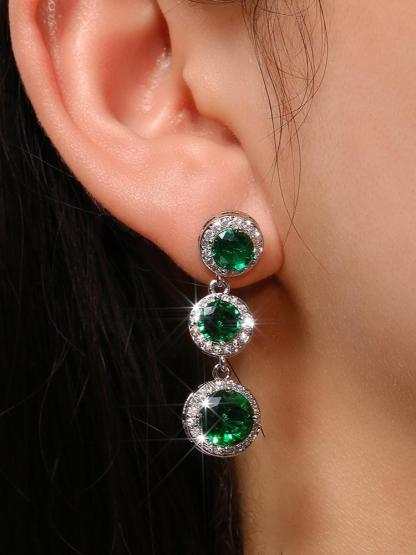 Green Long Zirconia Earrings