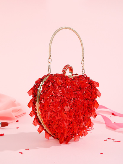 Embroidered Beaded Heart Shaped Evening Bag 