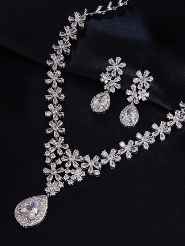Zirconia Wedding Necklace Earrings Jewelry Accessories