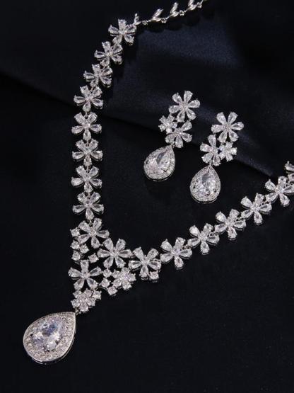 Zirconia Wedding Necklace Earrings Jewelry Accessories