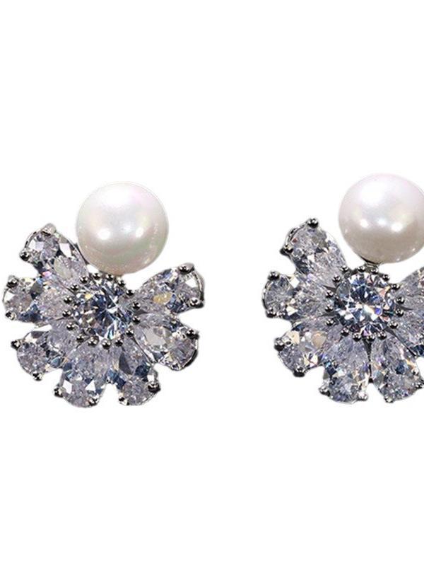 Snowflake Zirconia Imitation Pearl Earrings