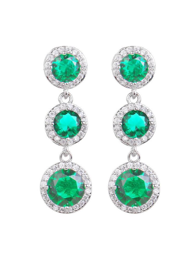 Green Long Zirconia Earrings