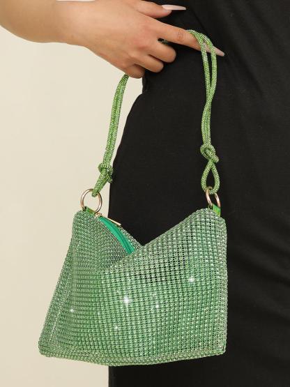 Rhinestone Knotted Underarm Crescent Bag 