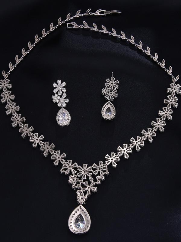 Zirconia Wedding Necklace Earrings Jewelry Accessories