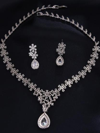 Zirconia Wedding Necklace Earrings Jewelry Accessories