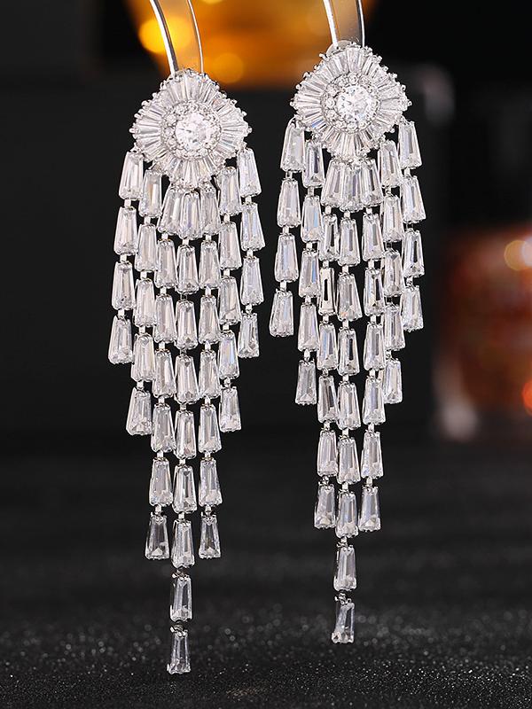 Designed Full Diamond Tassel Zirconia Earrings