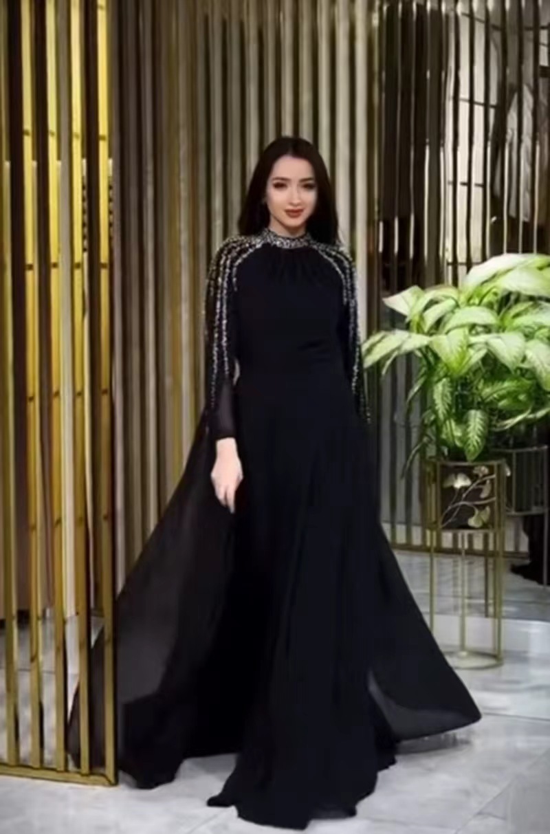 Shawl Sequined High Waist Maxi Dress