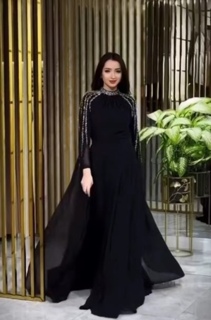 Shawl Sequined High Waist Maxi Dress