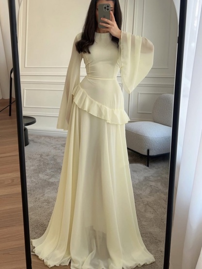 Solid Color Flared Sleeve Dress