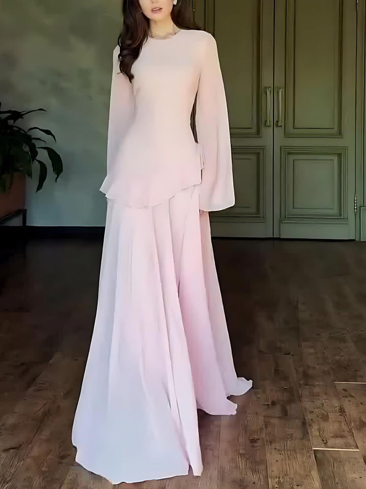 Solid Color Flared Sleeve Dress