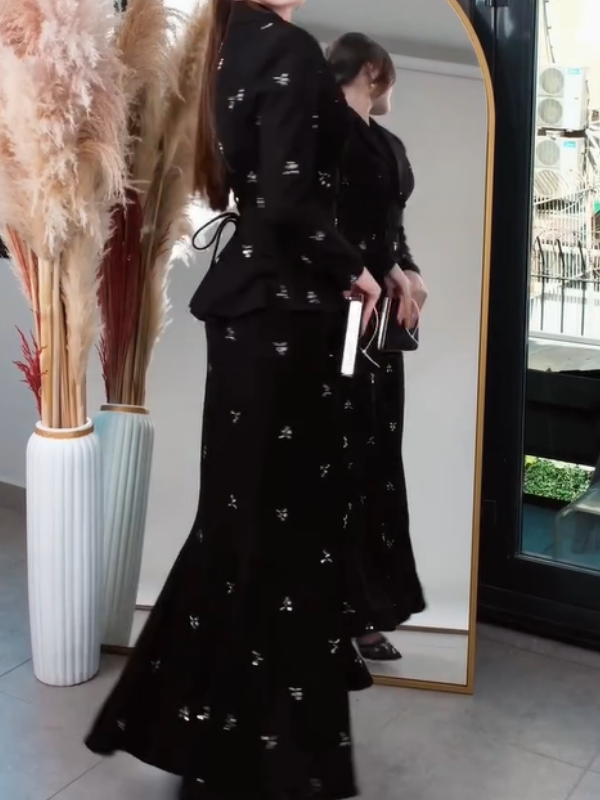 Retro Collared Fishtail Skirt Set