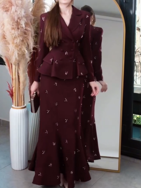 Retro Collared Fishtail Skirt Set