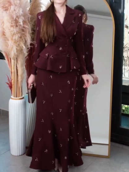 Retro Collared Fishtail Skirt Set