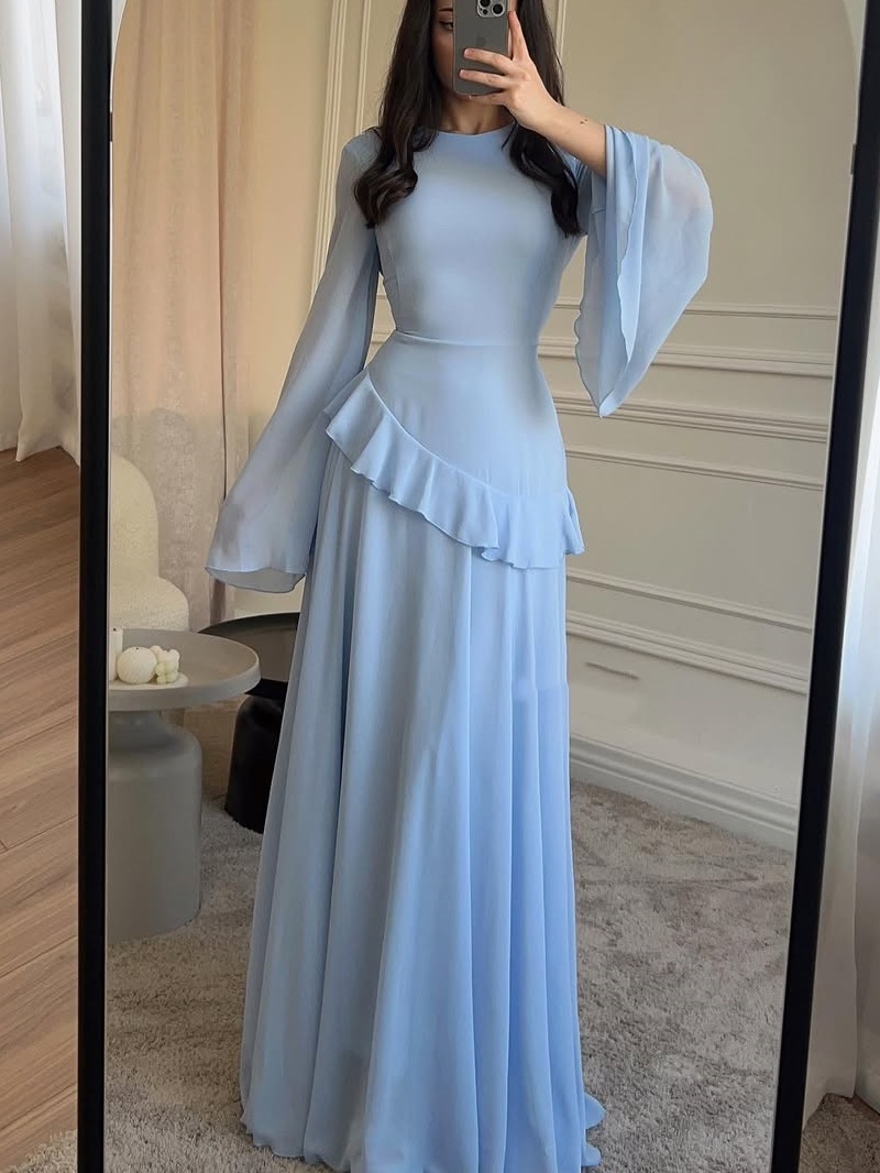 Solid Color Flared Sleeve Dress