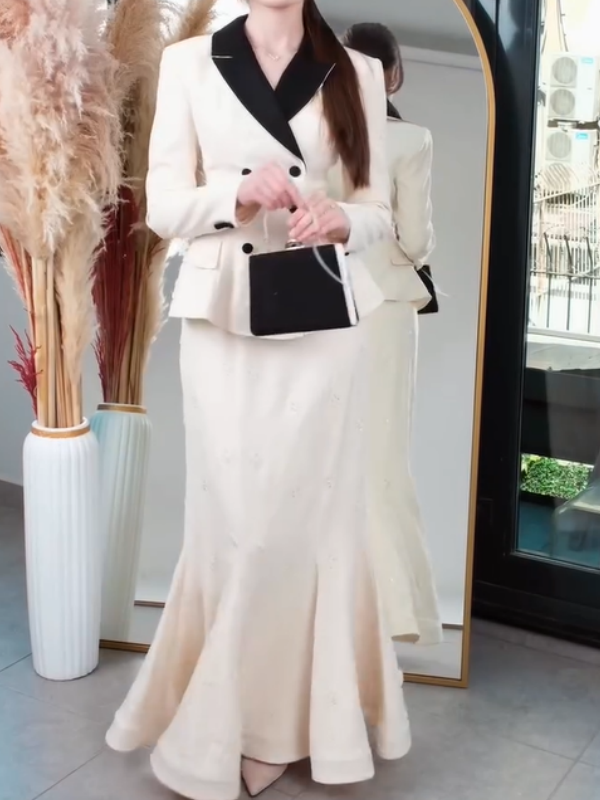 Retro Collared Fishtail Skirt Set